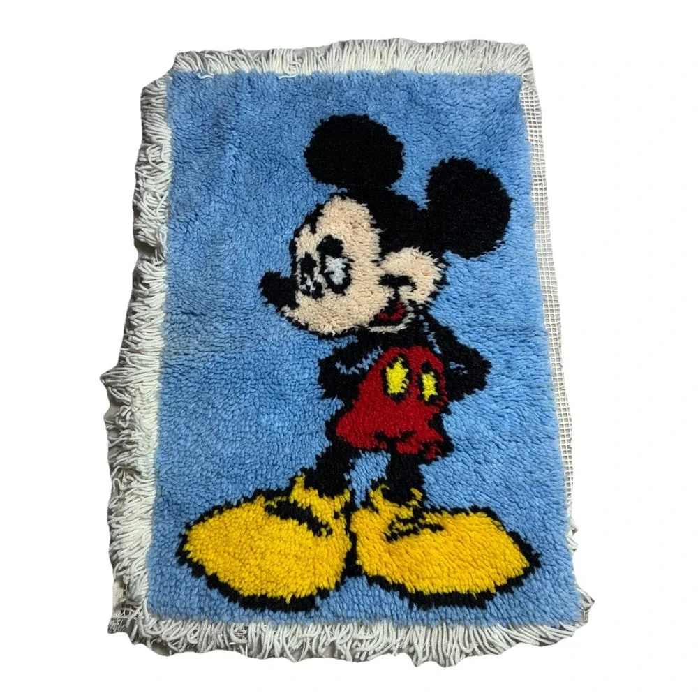 Vintage Latch Hook Rug Mickey Mouse Disney Wall Accent Decor 24x32